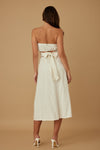 Secret Garden Linen Strapless Midi Dress-Women's Strapless Linen Dress. Crafted from a linen-look textured fabric, this strapless silhouette brings timeless charm with a modern, romantic twist. -Reef Love Boho-Chic Boutique