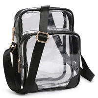 See Through Multi Compartment Crossbody Bag-See Thru Multi Compartment Crossbody Bag - Stadium Approved. Clear Multi Compartment Crossbody Bag. Transparent material, Zip Closure.