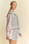 Sequin Detail Colorblock Off-Shoulder Two-Piece Athleisure Set-Top and Drawstring Shorts Set-Reef Love