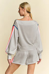 Sequin Detail Colorblock Off-Shoulder Two-Piece Athleisure Set-Top and Drawstring Shorts Set-Reef Love
