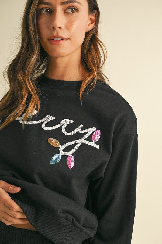 Sequin Merry Pullover and Shorts Lounge Set-Perfect for adding sparkle to your lounge wardrobe. Embrace the festive holiday spirit with the sparkling sequin detailing pullover and shorts loungewear set.-Reef Love