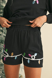 Sequin Merry Pullover and Shorts Lounge Set-Perfect for adding sparkle to your lounge wardrobe. Embrace the festive holiday spirit with the sparkling sequin detailing pullover and shorts loungewear set.-Reef Love