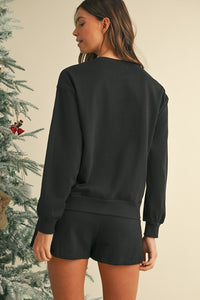 Sequin Merry Pullover and Shorts Lounge Set-Perfect for adding sparkle to your lounge wardrobe. Embrace the festive holiday spirit with the sparkling sequin detailing pullover and shorts loungewear set.-Reef Love