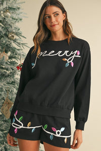 Sequin Merry Pullover and Shorts Lounge Set-Perfect for adding sparkle to your lounge wardrobe. Embrace the festive holiday spirit with the sparkling sequin detailing pullover and shorts loungewear set.-Reef Love