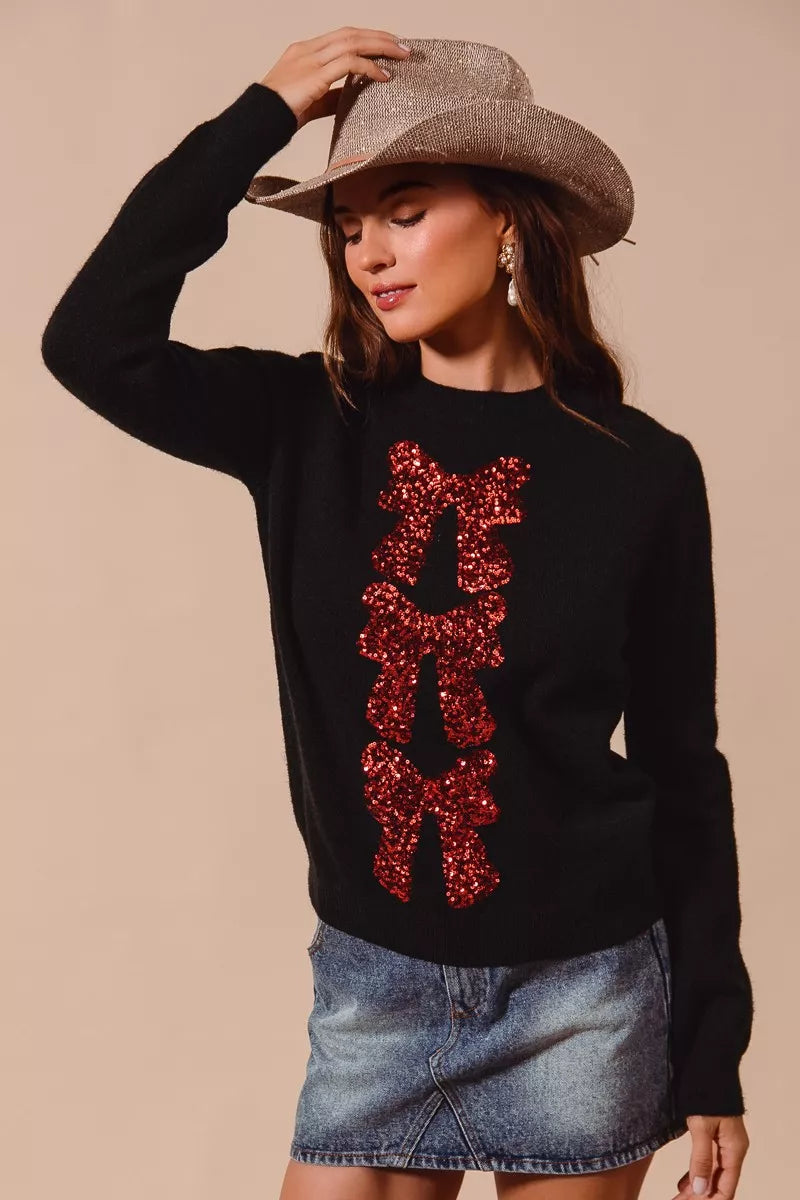 Sequins Bow Embellished Christmas Sweater