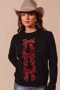 Sequins Bow Embellished Christmas Sweater