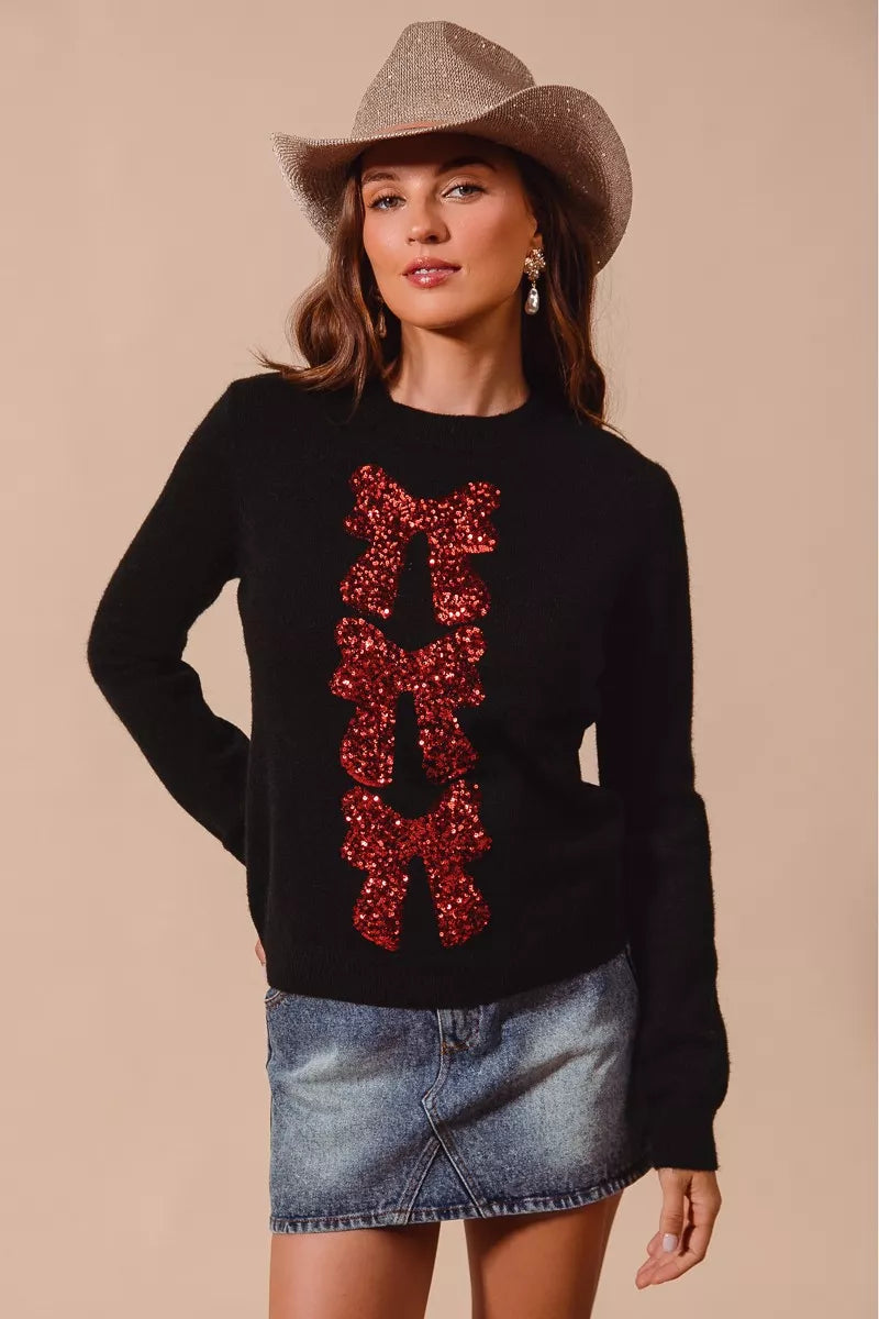 Sequins Bow Embellished Christmas Sweater