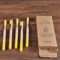 Woman wearing 5 Pack Adult Bamboo Toothbrush Medium Bristles Eco Friendly-5-pack bamboo toothbrush set with biodegradable handles & medium BPA-free bristles. Eco-friendly, vegan, plastic-free & individually packaged.