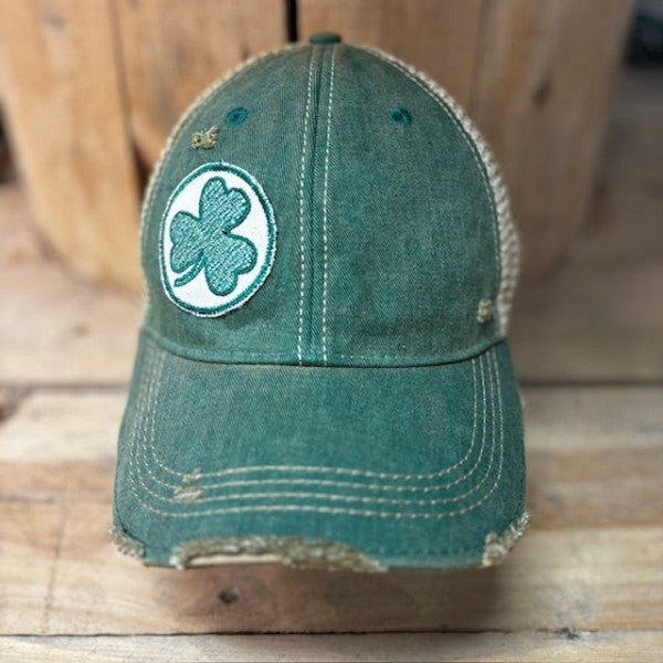 Shamrock Distressed Snapback Baseball Cap-Shamrock Distressed Snapback Baseball Cap. Distressed Headmost Brand Cap, Tan Mesh, Snapback Closure, Patch style design, Entire cap is soft superior quality.