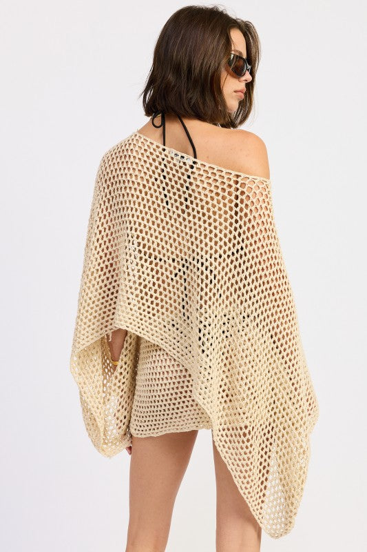 Shell Trim Crochet Oversized Poncho Cover-Up Top- Boho Chic Styles by Reef Love