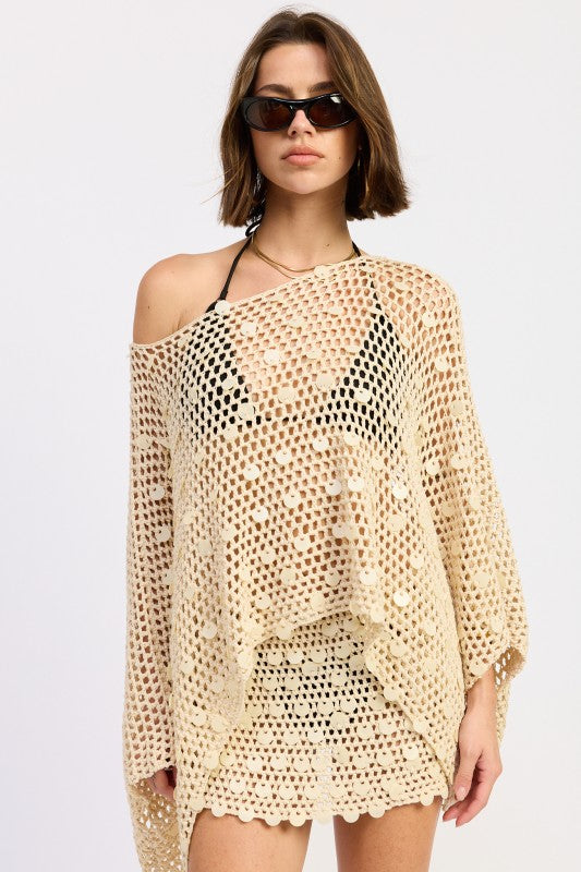 Shell Trim Crochet Oversized Poncho Cover-Up Top- Boho Chic Styles by Reef Love
