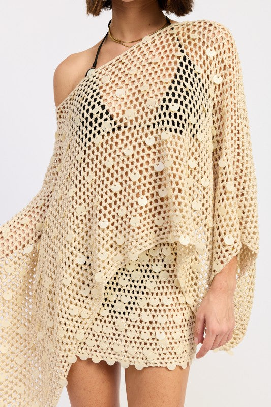 Shell Trim Crochet Oversized Poncho Cover-Up Top- Boho Chic Styles by Reef Love