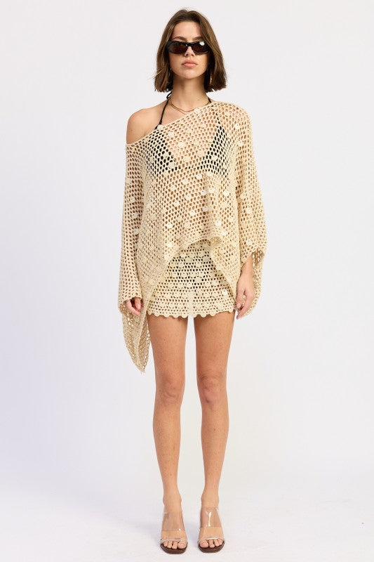 Shell Trim Crochet Oversized Poncho Cover-Up Top- Boho Chic Styles by Reef Love