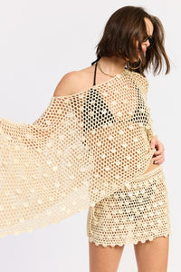 Shell Trim Crochet Oversized Poncho Cover-Up Top- Boho Chic Styles by Reef Love