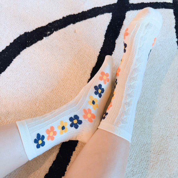 Side Garden Flower Socks, Pack of 3-Side Garden Flower Socks, Pack of 3. These socks add a touch of modern style to your wardrobe. With a lovely flower design on the side.