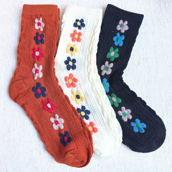 Side Garden Flower Socks, Pack of 3-Side Garden Flower Socks, Pack of 3. These socks add a touch of modern style to your wardrobe. With a lovely flower design on the side.