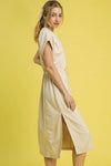 Side Slit Short Sleeve Midi Tee Dress-Women's midi tee dress blends laid-back comfort with easy style. Made from a soft cotton blend in a neutral beige tone, it features a classic crew neckline.-Reef Love Boho-Chic Boutique