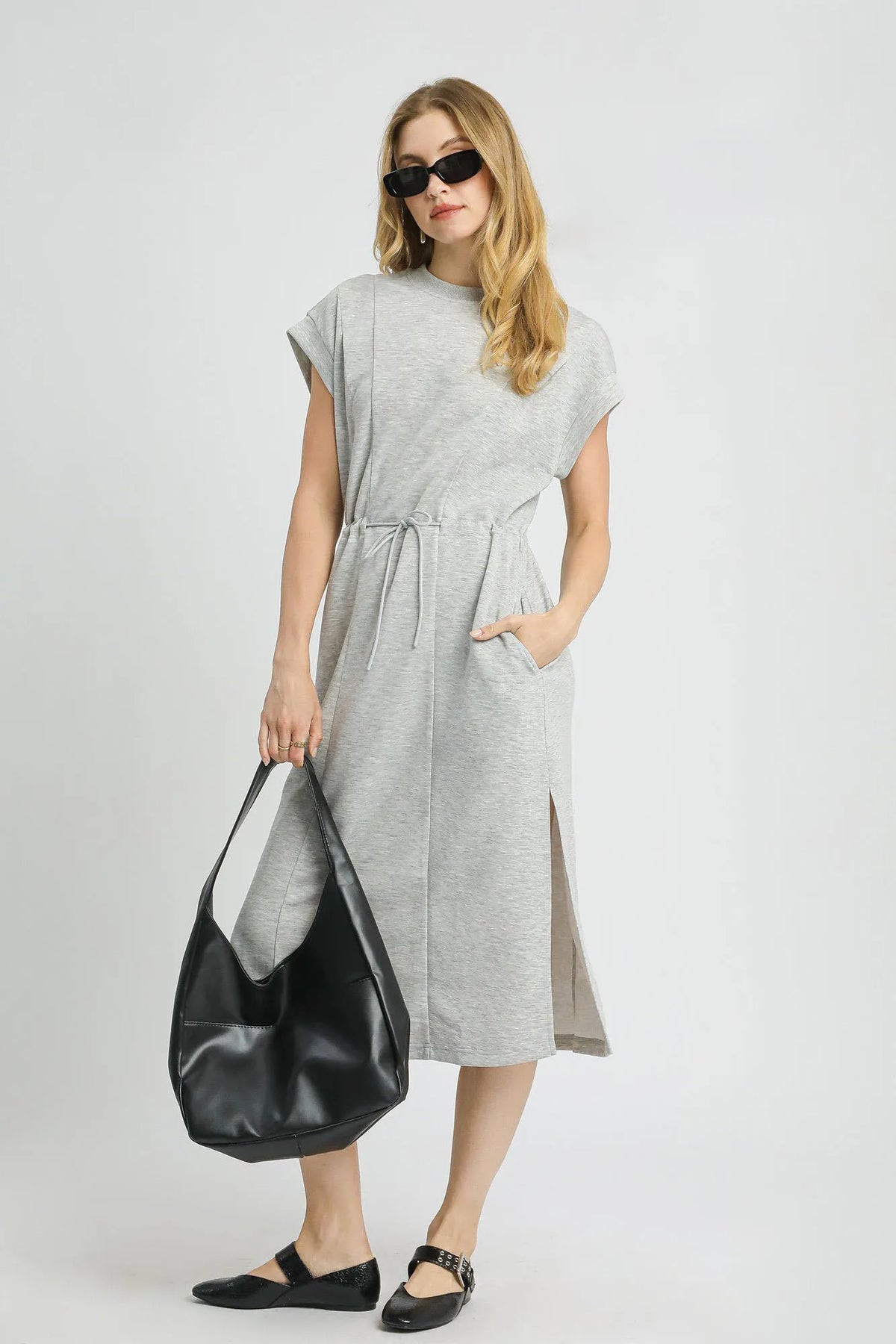 Side Slit Short Sleeve Midi Tee Dress-Side Slit Midi Tee Dress – Easygoing Comfort with Everyday Style Your go-to dress for effortless chic and all-day ease. Crafted from soft heather grey jersey-Reef Love Boho-Chic Boutique