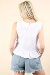Women's White Side Tie Detail Ruffled Sleeveless Top is a chic and versatile piece - features ruffled sleeves and a side tie detail - Reef Love