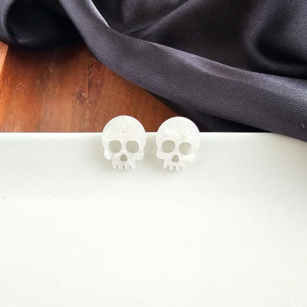 Skeleton Stud Earrings - White Shimmer-