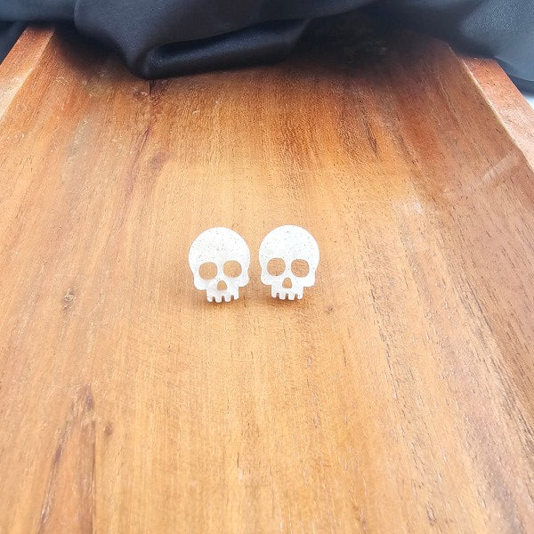 Skeleton Stud Earrings - White Shimmer-
