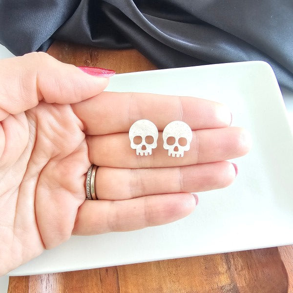 Skeleton Stud Earrings - White Shimmer-