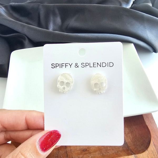 Skeleton Stud Earrings - White Shimmer-
