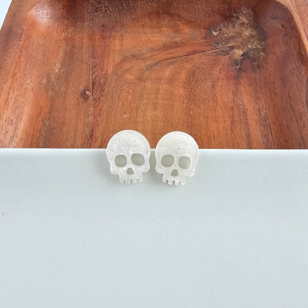 Skeleton Stud Earrings - White Shimmer-