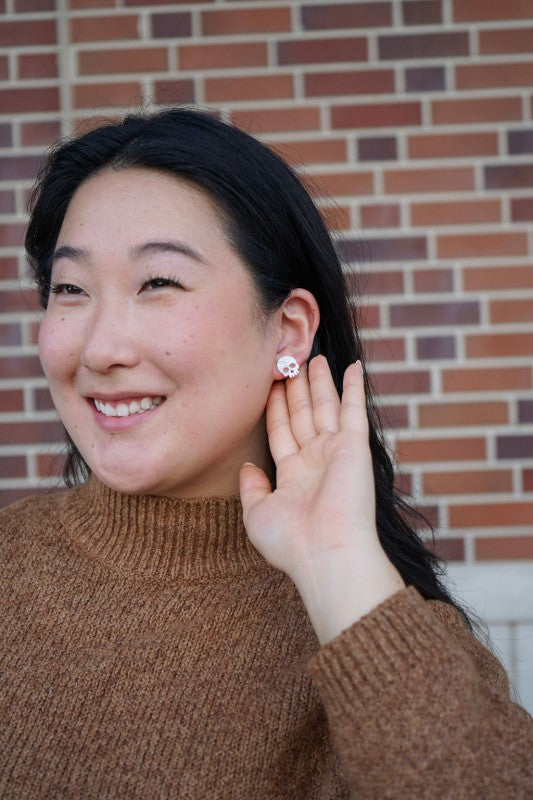 Skeleton Stud Earrings - White Shimmer-