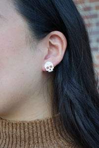 Skeleton Stud Earrings - White Shimmer-
