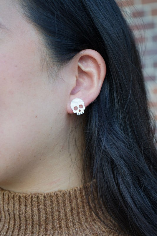 Skeleton Stud Earrings - White Shimmer-