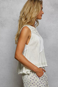 Sleeveless Top with Crochet Contrast- Boho Chic Styles by Reef Love