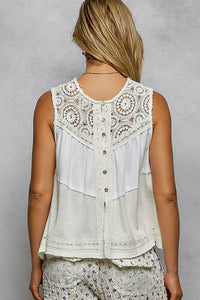 Sleeveless Top with Crochet Contrast- Boho Chic Styles by Reef Love