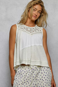 Sleeveless Top with Crochet Contrast- Boho Chic Styles by Reef Love