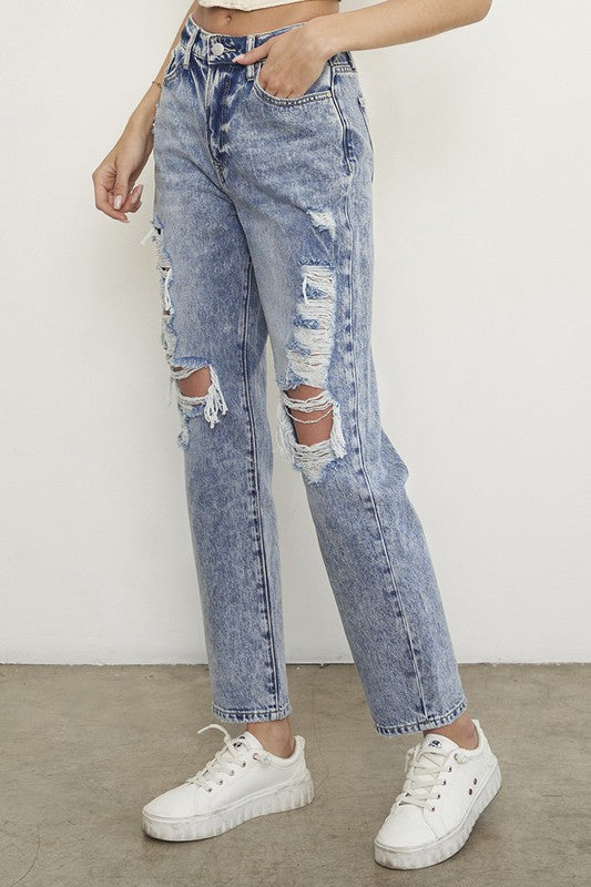 Slim Boyfriend Distressed Jeans-Jeans-Insane Gene-Reef Love