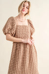 Smocked Square Neck Puff Sleeve Midi Dress-Update your wardrobe with this fun and funky Smocked Square Neck Puff Sleeve Dress. The square neckline and puff sleeves add a touch of sophistication and femininity -Reef Love Boho-Chic Boutique