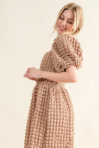Smocked Square Neck Puff Sleeve Midi Dress-Update your wardrobe with this fun and funky Smocked Square Neck Puff Sleeve Dress. The square neckline and puff sleeves add a touch of sophistication and femininity -Reef Love Boho-Chic Boutique
