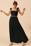 Smocked Top and Flowy Maxi Skirt Set-Stay cool & chic in this black smocked crop top & flowy maxi skirt set. Perfect for beach days, vacations, and summer nights. Lightweight & versatile style.-Reef Love Boho-Chic Boutique