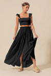 Smocked Top and Flowy Maxi Skirt Set-Stay cool & chic in this black smocked crop top & flowy maxi skirt set. Perfect for beach days, vacations, and summer nights. Lightweight & versatile style.-Reef Love Boho-Chic Boutique