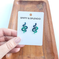 Snake Studs - Dark Green-drop earrings-Reef Love