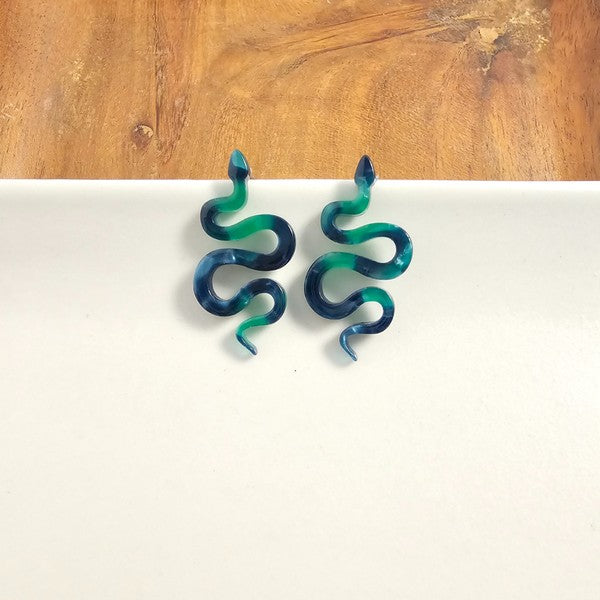 Snake Studs - Dark Green-drop earrings-Reef Love