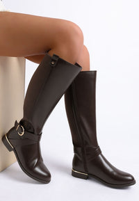 Snowd Riding Boots-Snowd Riding Boots by London Rag,vegan leather knee-high boots with almond toe, ankle buckle detail, cushioned comfort. Stylish winter boots for everyday wear.