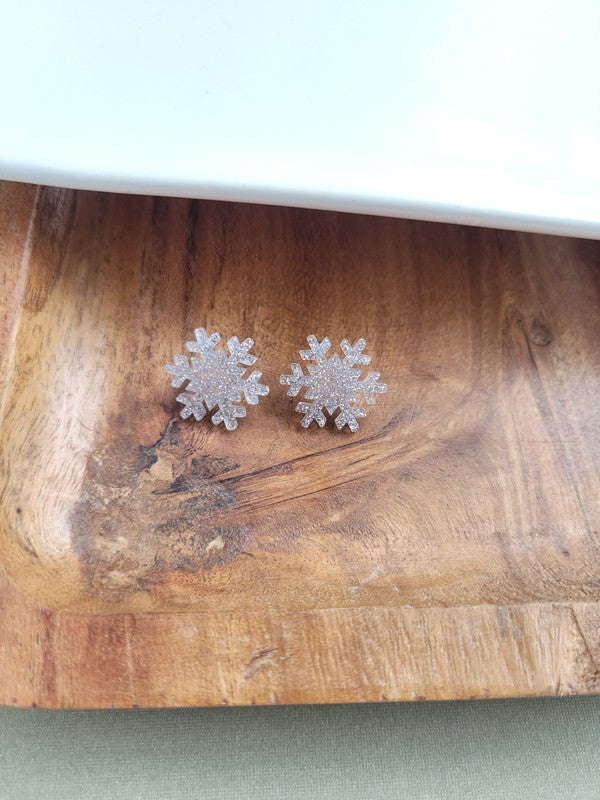 Snowflake Stud Earrings - Silver Glitter-