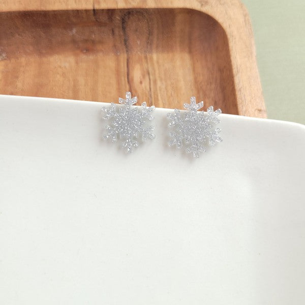 Snowflake Stud Earrings - Silver Glitter-