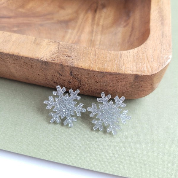 Snowflake Stud Earrings - Silver Glitter-