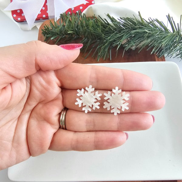 Snowflake Stud Earrings- White Shimmer