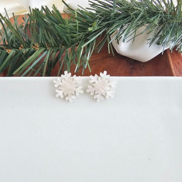 Snowflake Stud Earrings- White Shimmer