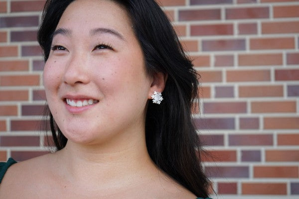 Snowflake Stud Earrings- White Shimmer