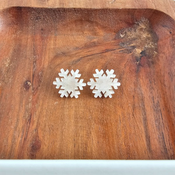 Snowflake Stud Earrings- White Shimmer