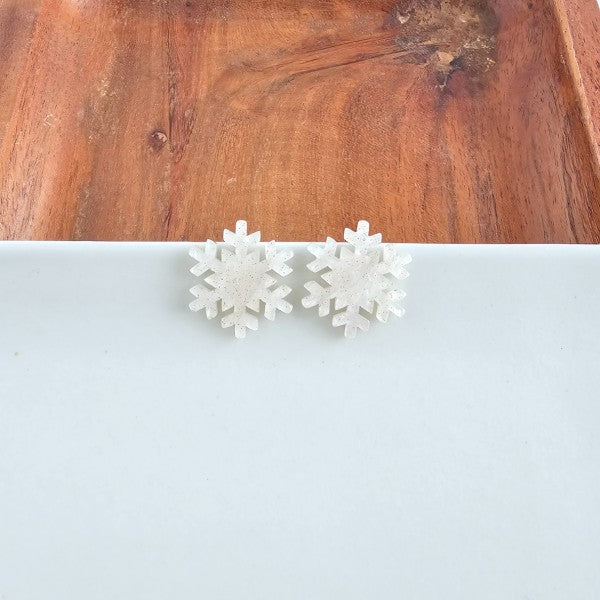 Snowflake Stud Earrings- White Shimmer